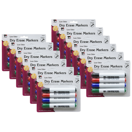 CHARLES LEONARD Barrel Style Dry Erase Markers, Assorted, Chisel, 4 Per Pack, PK12 47814